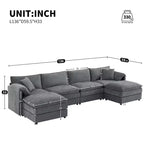 6-Piece Chenille U-Shaped Modular Sectional Sofa with Dual Ottomans and Double-Layer Cushions
