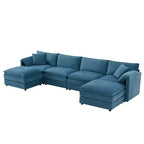 6-Piece Chenille U-Shaped Modular Sectional Sofa with Dual Ottomans and Double-Layer Cushions