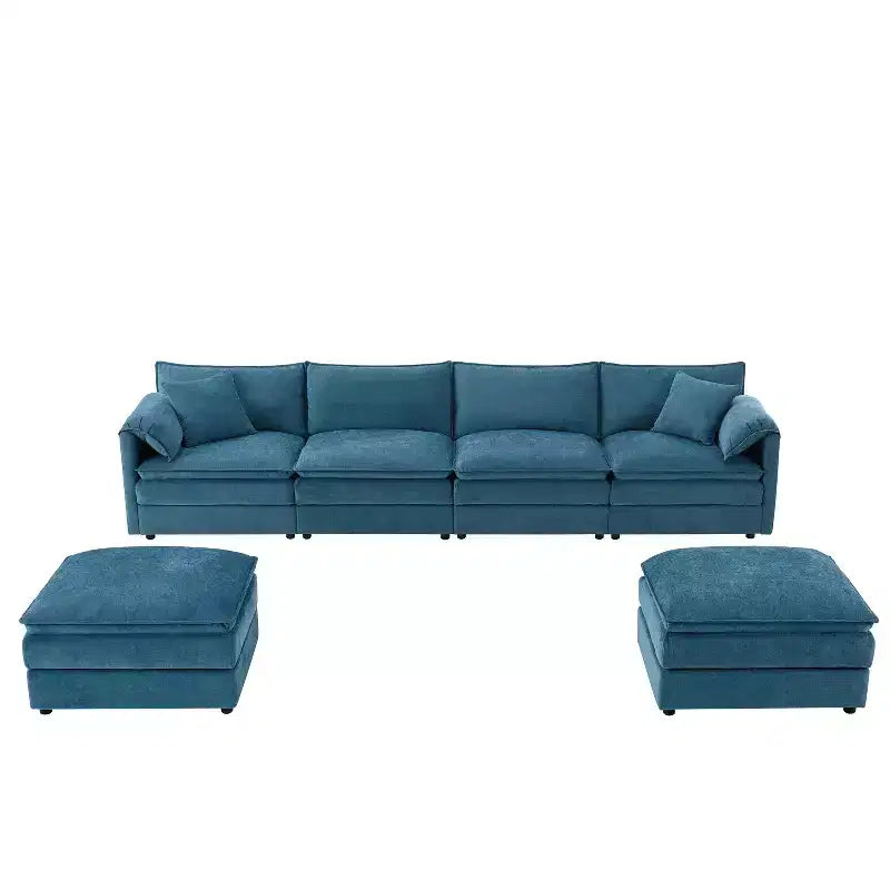 6-Piece Chenille U-Shaped Modular Sectional Sofa with Dual Ottomans and Double-Layer Cushions