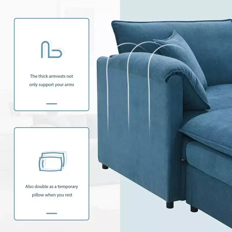 6-Piece Chenille U-Shaped Modular Sectional Sofa with Dual Ottomans and Double-Layer Cushions