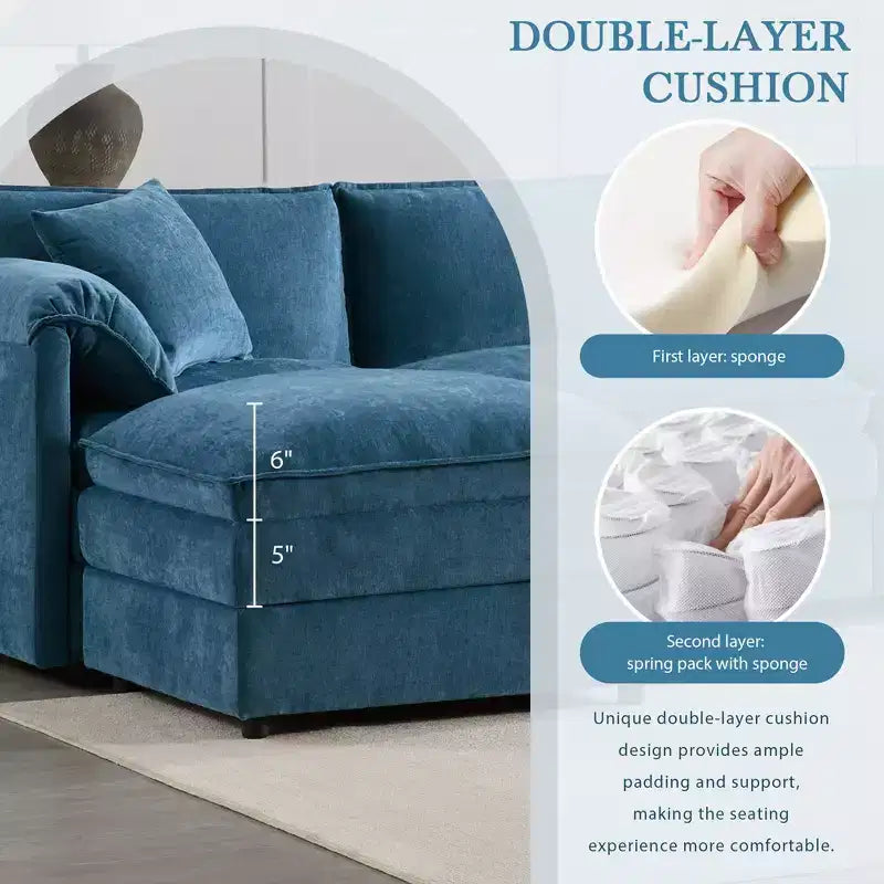 6-Piece Chenille U-Shaped Modular Sectional Sofa with Dual Ottomans and Double-Layer Cushions