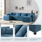 6-Piece Chenille U-Shaped Modular Sectional Sofa with Dual Ottomans and Double-Layer Cushions