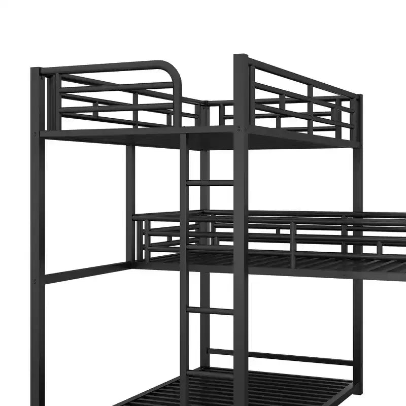 Metal Bunk Bed for 3 Kids, L-Shaped Twin Size Triple Bunk Bed Frame, 3 Beds Bunk Bed for Kids Teens Adults, Black