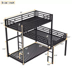 Metal Bunk Bed for 3 Kids, L-Shaped Twin Size Triple Bunk Bed Frame, 3 Beds Bunk Bed for Kids Teens Adults, Black