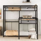 Metal Bunk Bed for 3 Kids, L-Shaped Twin Size Triple Bunk Bed Frame, 3 Beds Bunk Bed for Kids Teens Adults, Black