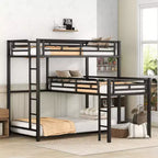 Metal Bunk Bed for 3 Kids, L-Shaped Twin Size Triple Bunk Bed Frame, 3 Beds Bunk Bed for Kids Teens Adults, Black