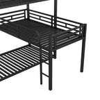 Metal Bunk Bed for 3 Kids, L-Shaped Twin Size Triple Bunk Bed Frame, 3 Beds Bunk Bed for Kids Teens Adults, Black