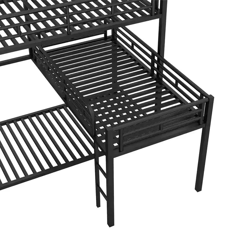 Metal Bunk Bed for 3 Kids, L-Shaped Twin Size Triple Bunk Bed Frame, 3 Beds Bunk Bed for Kids Teens Adults, Black