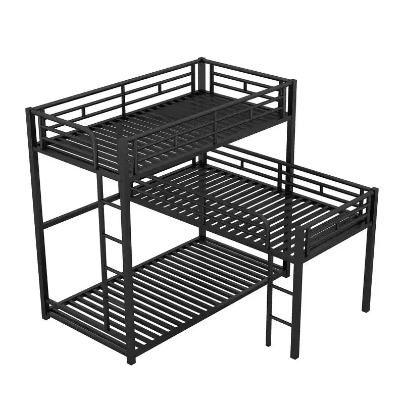 Metal Bunk Bed for 3 Kids, L-Shaped Twin Size Triple Bunk Bed Frame, 3 Beds Bunk Bed for Kids Teens Adults, Black