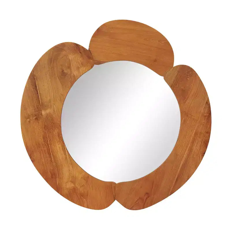 Irregular Wall Mirror 29 Inch Rustic Hanging Vanity Mirror with Teak Wood Frame