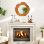 Irregular Wall Mirror 29 Inch Rustic Hanging Vanity Mirror with Teak Wood Frame