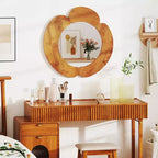 Irregular Wall Mirror 29 Inch Rustic Hanging Vanity Mirror with Teak Wood Frame