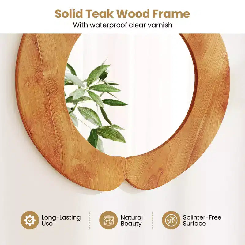 Irregular Wall Mirror 29 Inch Rustic Hanging Vanity Mirror with Teak Wood Frame
