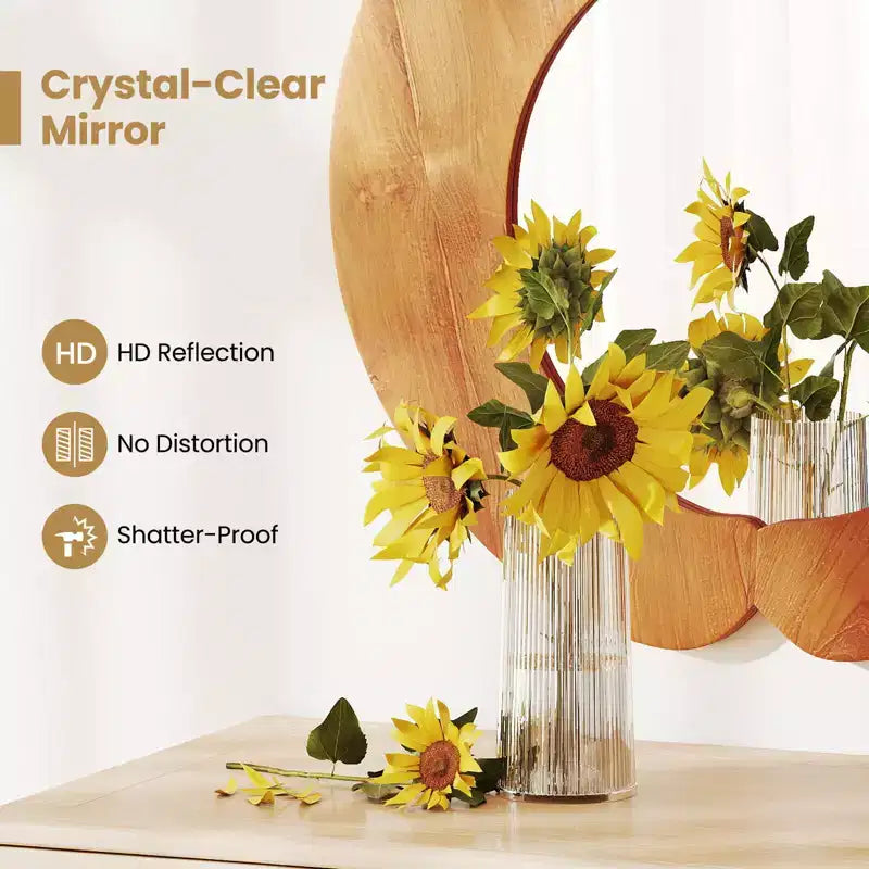 Irregular Wall Mirror 29 Inch Rustic Hanging Vanity Mirror with Teak Wood Frame