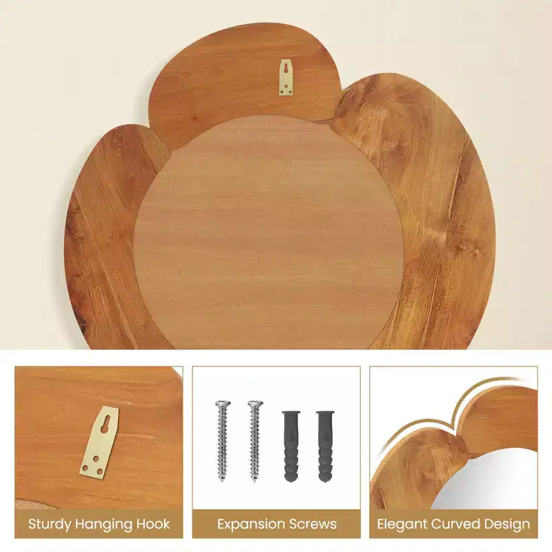 Irregular Wall Mirror 29 Inch Rustic Hanging Vanity Mirror with Teak Wood Frame