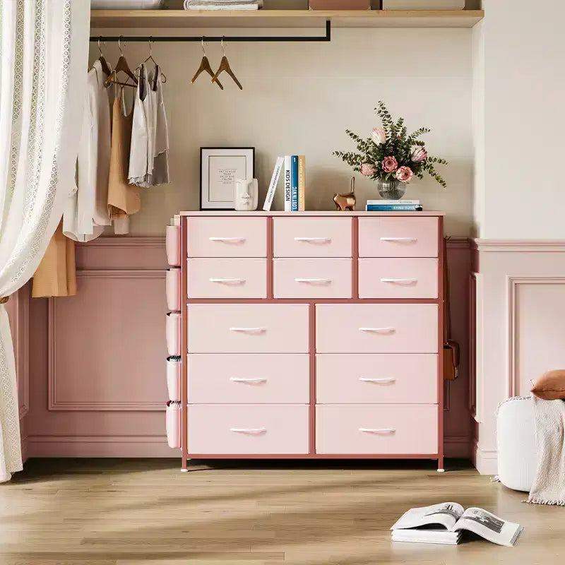 12 Drawers Dresser with Side Pocket,Steel Frame,Wood Top for Bedroom, Kids Room,Closet, Entryway