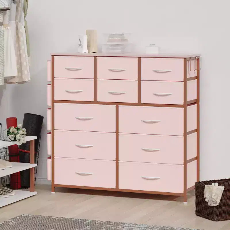 12 Drawers Dresser with Side Pocket,Steel Frame,Wood Top for Bedroom, Kids Room,Closet, Entryway