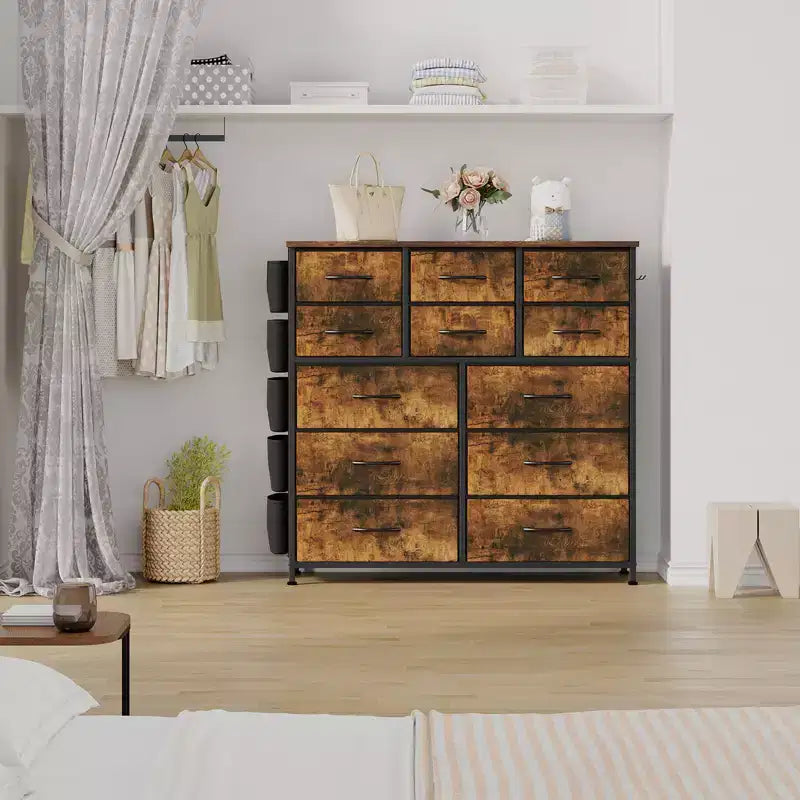 12 Drawers Dresser with Side Pocket,Steel Frame,Wood Top for Bedroom, Kids Room,Closet, Entryway