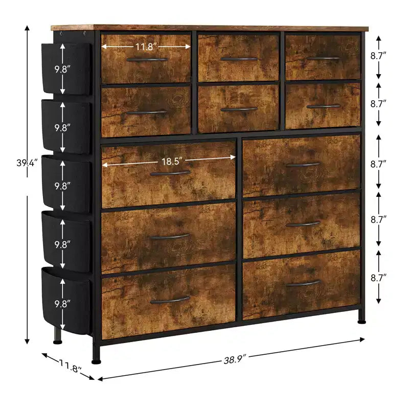 12 Drawers Dresser with Side Pocket,Steel Frame,Wood Top for Bedroom, Kids Room,Closet, Entryway