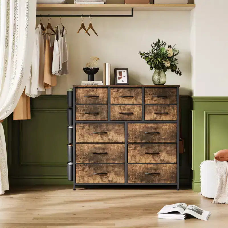 12 Drawers Dresser with Side Pocket,Steel Frame,Wood Top for Bedroom, Kids Room,Closet, Entryway