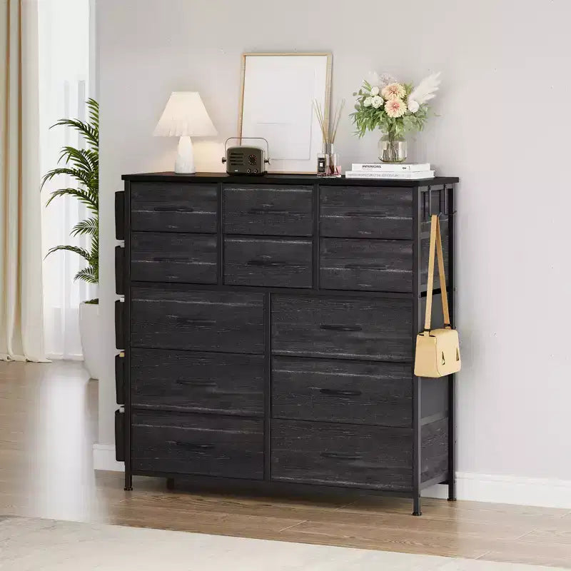 12 Drawers Dresser with Side Pocket,Steel Frame,Wood Top for Bedroom, Kids Room,Closet, Entryway
