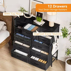 12 Drawers Dresser with Side Pocket,Steel Frame,Wood Top for Bedroom, Kids Room,Closet, Entryway