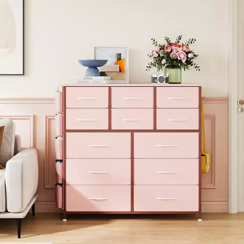 12 Drawers Dresser with Side Pocket,Steel Frame,Wood Top for Bedroom, Kids Room,Closet, Entryway