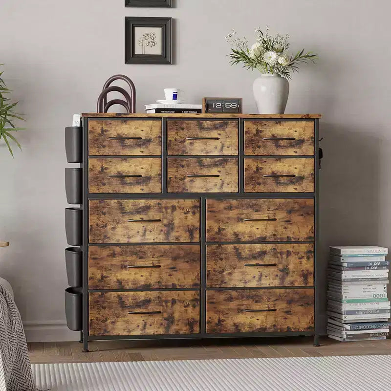 12 Drawers Dresser with Side Pocket,Steel Frame,Wood Top for Bedroom, Kids Room,Closet, Entryway