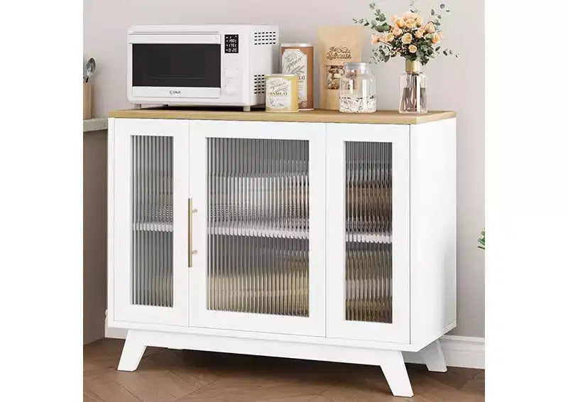 36 Buffet Sideboard Cabinet with Fluted Glass Door, Adjustable Shelf, Modern Coffee Bar Storage for Kitchen Dining Room