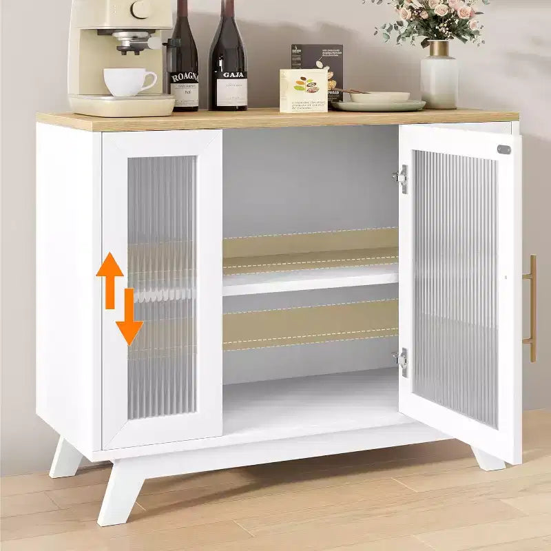 36 Buffet Sideboard Cabinet with Fluted Glass Door, Adjustable Shelf, Modern Coffee Bar Storage for Kitchen Dining Room