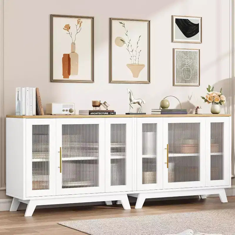 36 Buffet Sideboard Cabinet with Fluted Glass Door, Adjustable Shelf, Modern Coffee Bar Storage for Kitchen Dining Room