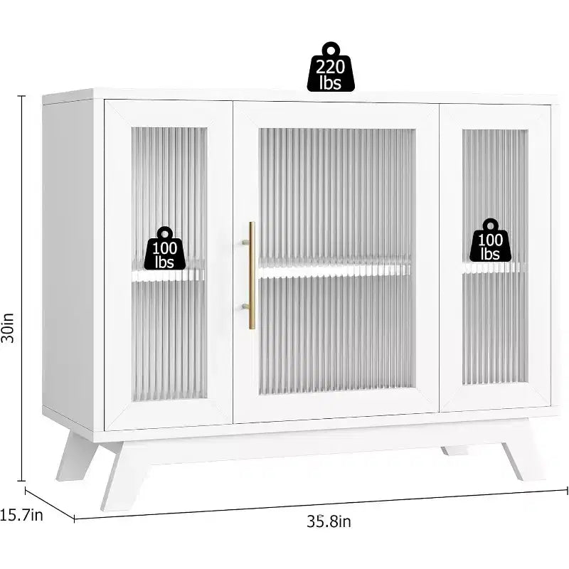 36 Buffet Sideboard Cabinet with Fluted Glass Door, Adjustable Shelf, Modern Coffee Bar Storage for Kitchen Dining Room