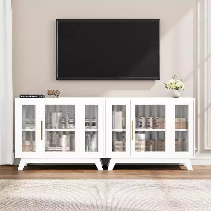 36 Buffet Sideboard Cabinet with Fluted Glass Door, Adjustable Shelf, Modern Coffee Bar Storage for Kitchen Dining Room