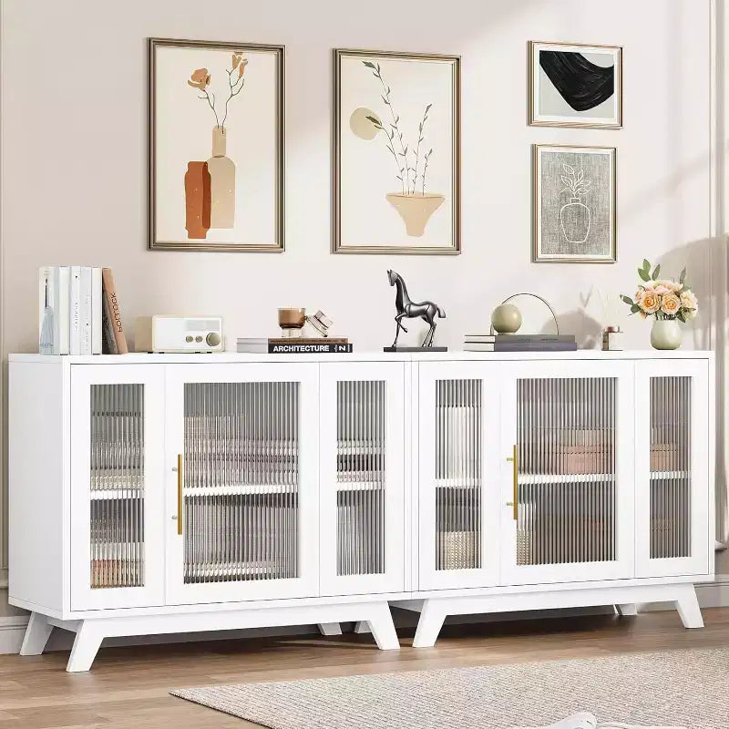 36 Buffet Sideboard Cabinet with Fluted Glass Door, Adjustable Shelf, Modern Coffee Bar Storage for Kitchen Dining Room