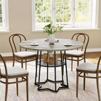 Round Dining Table for 4, 38.6 Farmhouse Kitchen Table with Wood Top & Metal Base, Storage Shelf, Rustic Dining Room Table