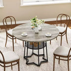 Round Dining Table for 4, 38.6 Farmhouse Kitchen Table with Wood Top & Metal Base, Storage Shelf, Rustic Dining Room Table