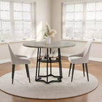 Round Dining Table for 4, 38.6 Farmhouse Kitchen Table with Wood Top & Metal Base, Storage Shelf, Rustic Dining Room Table