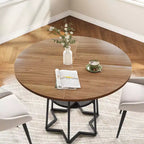 Round Dining Table for 4, 38.6 Farmhouse Kitchen Table with Wood Top & Metal Base, Storage Shelf, Rustic Dining Room Table