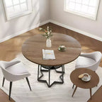 Round Dining Table for 4, 38.6 Farmhouse Kitchen Table with Wood Top & Metal Base, Storage Shelf, Rustic Dining Room Table