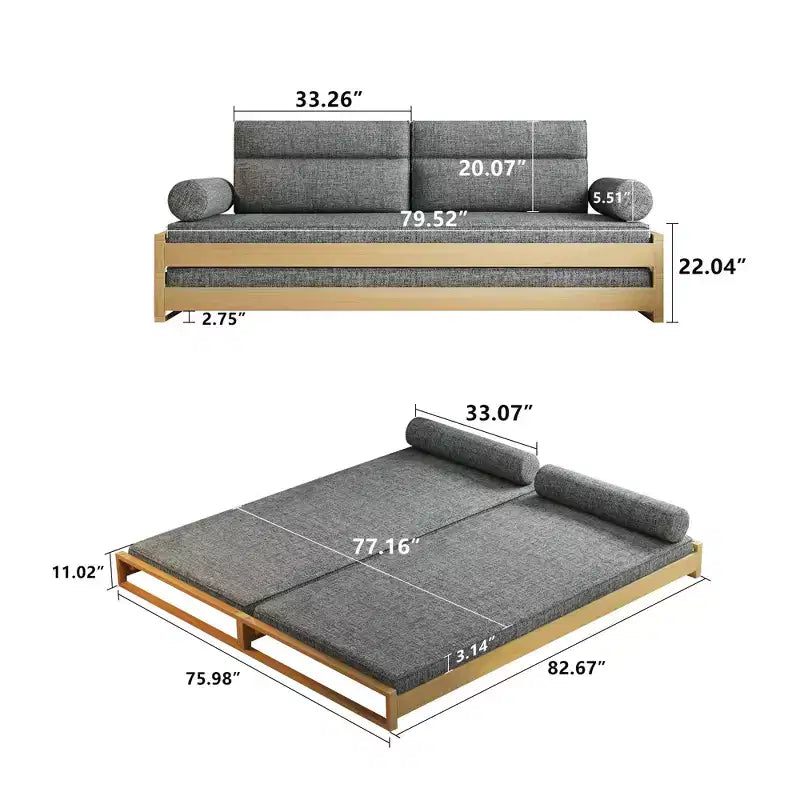 82.67 Inch Modern Convertible Sofa Bed with Solid Wood Frame and Removable Covers
