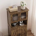 54 Farmhouse Storage Cabinet with Glass Doors, Adjustable Shelves, Freestanding Pantry Cupboard for Kitchen, Bathroom, Living Room