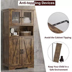 54 Farmhouse Storage Cabinet with Glass Doors, Adjustable Shelves, Freestanding Pantry Cupboard for Kitchen, Bathroom, Living Room