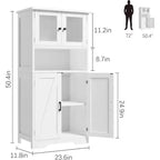 54 Farmhouse Storage Cabinet with Glass Doors, Adjustable Shelves, Freestanding Pantry Cupboard for Kitchen, Bathroom, Living Room