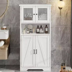 54 Farmhouse Storage Cabinet with Glass Doors, Adjustable Shelves, Freestanding Pantry Cupboard for Kitchen, Bathroom, Living Room