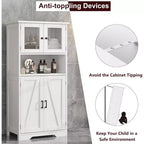 54 Farmhouse Storage Cabinet with Glass Doors, Adjustable Shelves, Freestanding Pantry Cupboard for Kitchen, Bathroom, Living Room