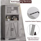 54 Farmhouse Storage Cabinet with Glass Doors, Adjustable Shelves, Freestanding Pantry Cupboard for Kitchen, Bathroom, Living Room