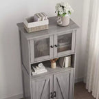 54 Farmhouse Storage Cabinet with Glass Doors, Adjustable Shelves, Freestanding Pantry Cupboard for Kitchen, Bathroom, Living Room