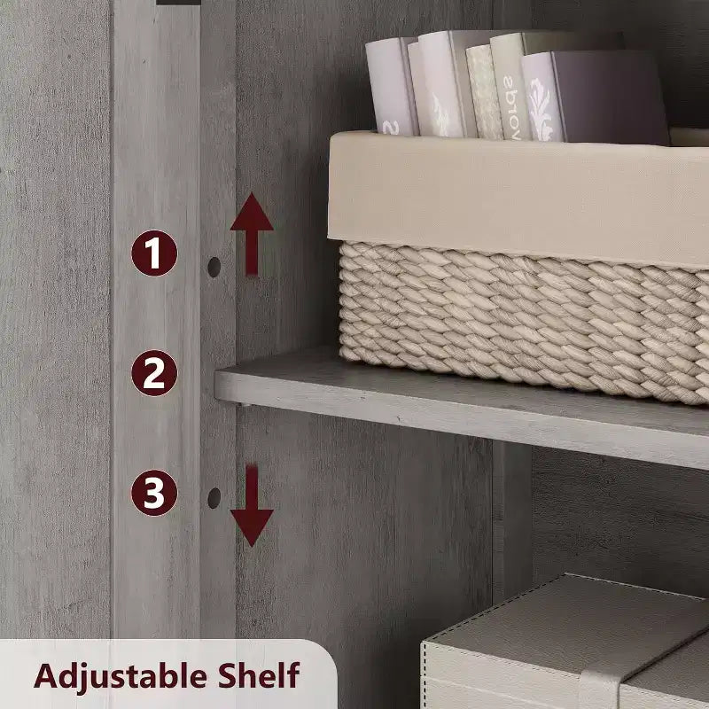 54 Farmhouse Storage Cabinet with Glass Doors, Adjustable Shelves, Freestanding Pantry Cupboard for Kitchen, Bathroom, Living Room