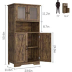 54 Farmhouse Storage Cabinet with Glass Doors, Adjustable Shelves, Freestanding Pantry Cupboard for Kitchen, Bathroom, Living Room