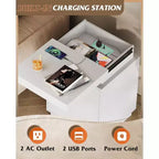 LED Light Nightstand with Charging Station - 2 Wooden Drawers & Sliding Top, Modern Bedside End Table for Bedroom, Living Room